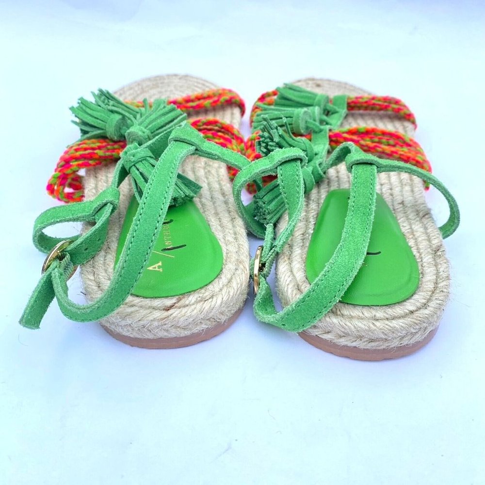 Anthropologie Fringed Rope Sandals Green Suede Boho Tassel Size 10M NWOB - Picture 14 of 14
